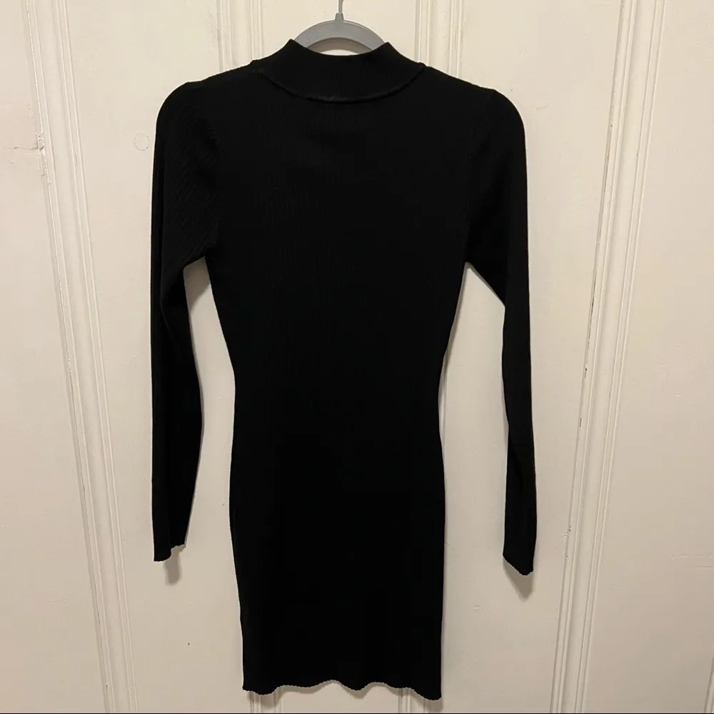 Black Cream Trimmed Piped Ribbed Knit Mock Neck Long Sleeve Sweater Dress Size L Size L - Image 3