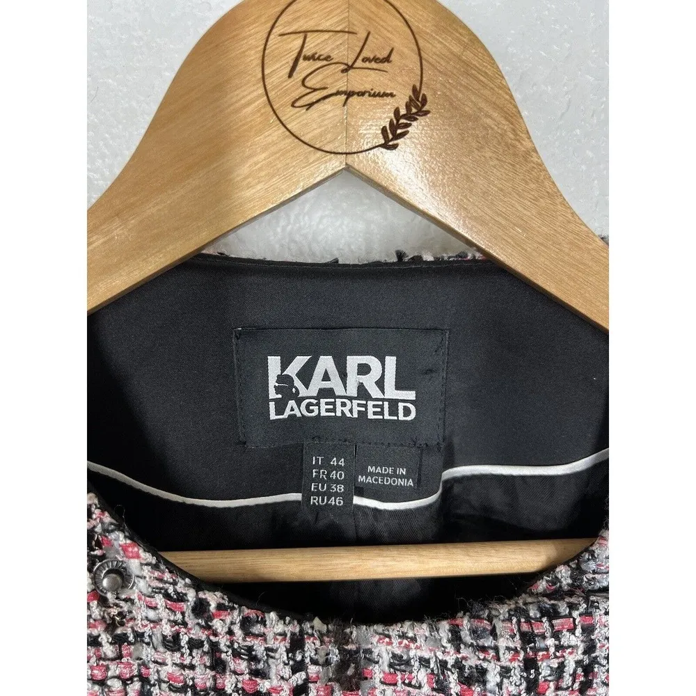 Karl Lagerfeld Womens Tweed Double Zip Moto Jacket Blazer IT 44 US Medium - Image 3