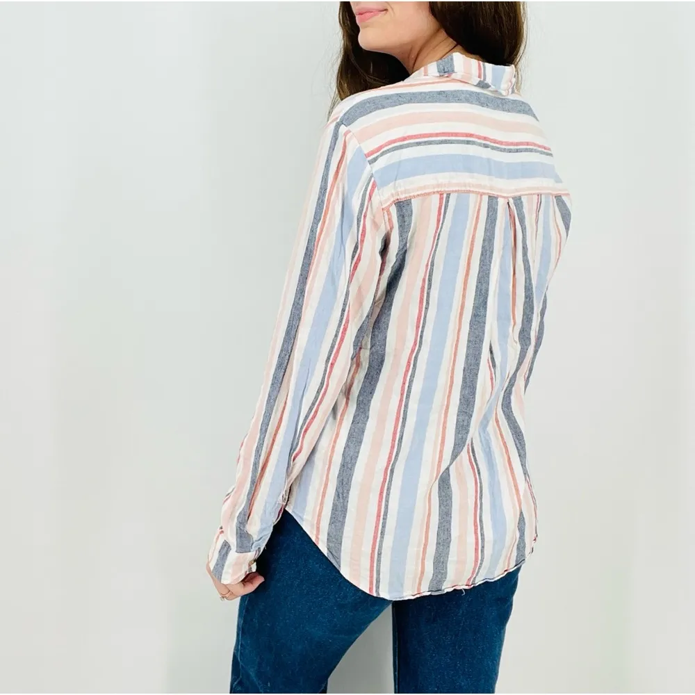 anthropologie maeve coastal cowgirl boho striped button down blouse top pastel M - Image 4
