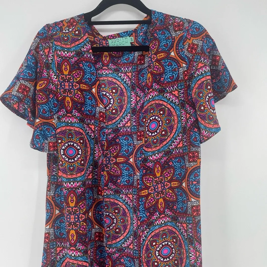 Judith March Colorful Print Open Duster Cardigan size S Festival Boho Retro - Image 2