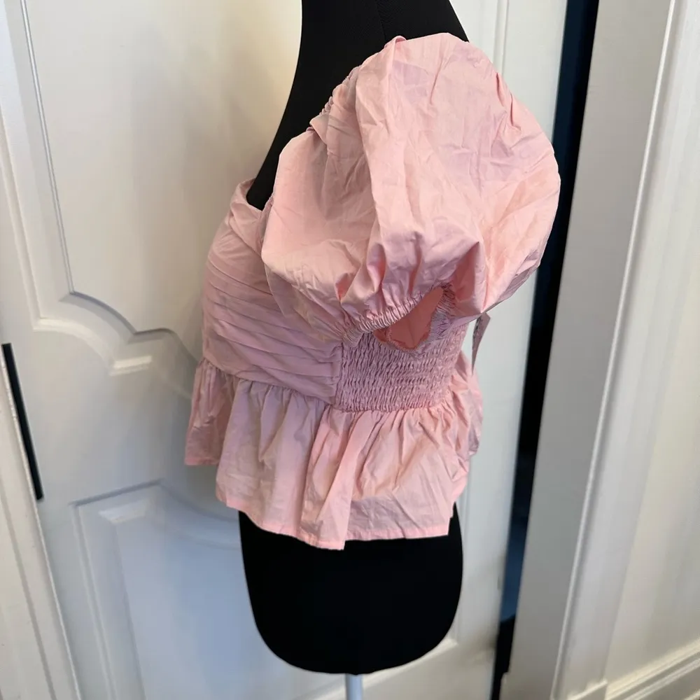 Altar’d State Cropped Puff Sleeve Stretchy Midrift Top Shirt Ruffles Pink NWOT - Image 5