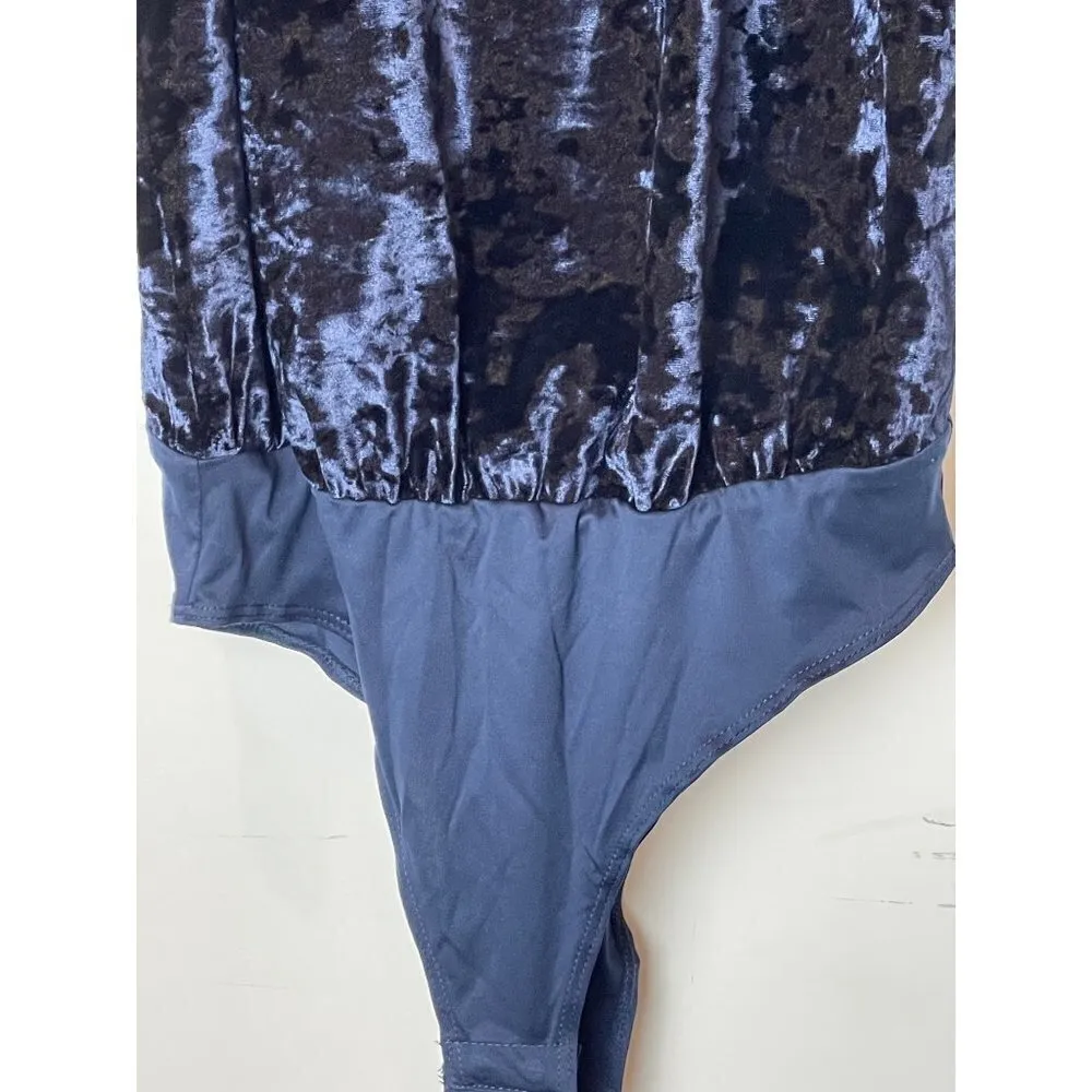 Greylin Navy Blue Velvet‎ Spaghetti Strap Halter Neckline Clarissa Bodysuit XS - Image 7