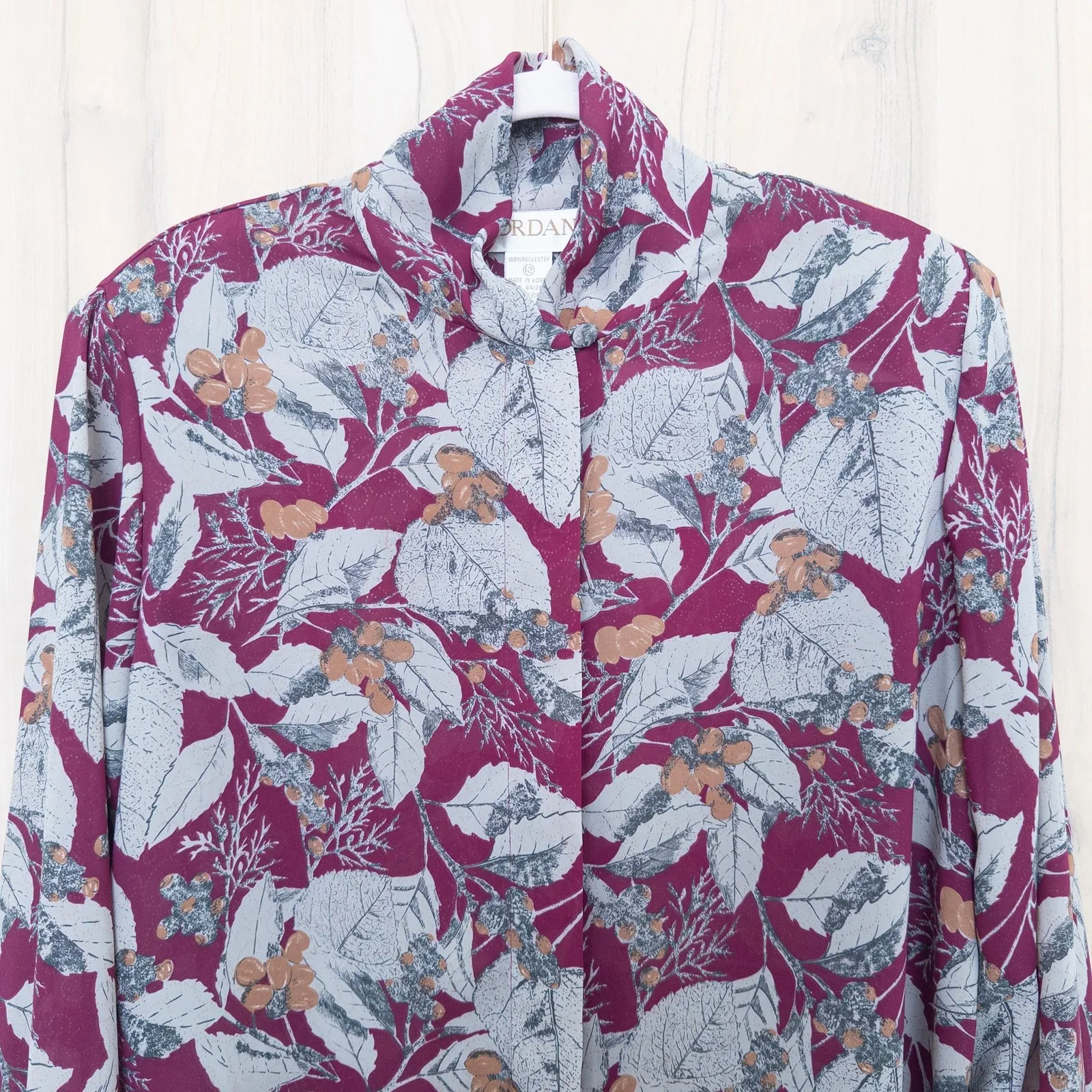 VTG Jordan Womens Floral Button Up Blouse Long Sleeve Size 12 Pink Retro Office‎ - Image 2