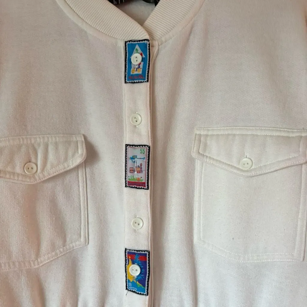 Vintage 80s Gitano white sweatshirt button front jumpsuit long sleeve M Size M - Image 2