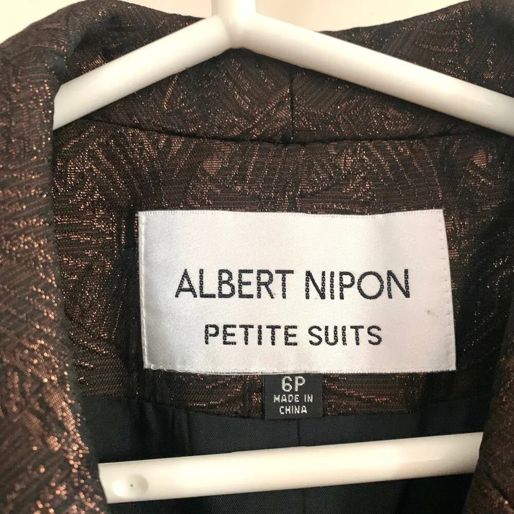 3/$15 Albert Nipon Vintage Jacquard Metallic Textured Blazer Suit Jacket Brown Size 6P - Image 8