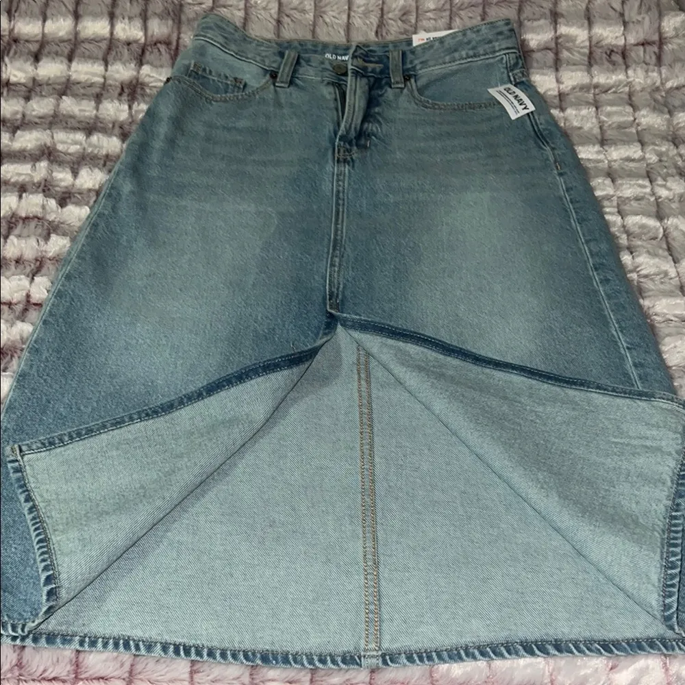 Old Navy Blue Gold Midi A-Line Skirt with Slit‎ - Image 7