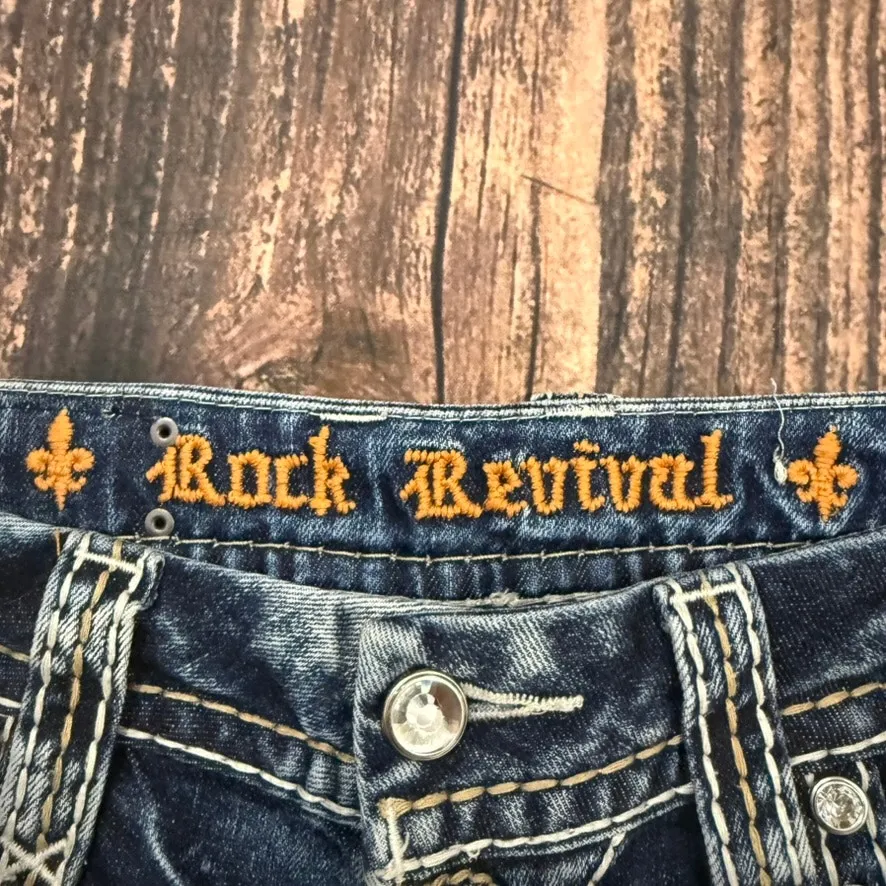 Rock Revival Jillian Women's‎ Capri Jeans Blue Medium Wash Embroidered Size 27 - Image 2