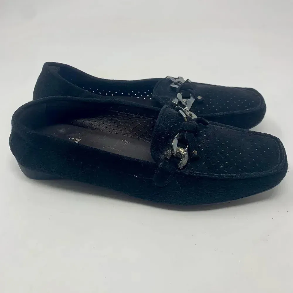 Stuart Weitzman Black Suede Perforated‎ Loafers - Image 5