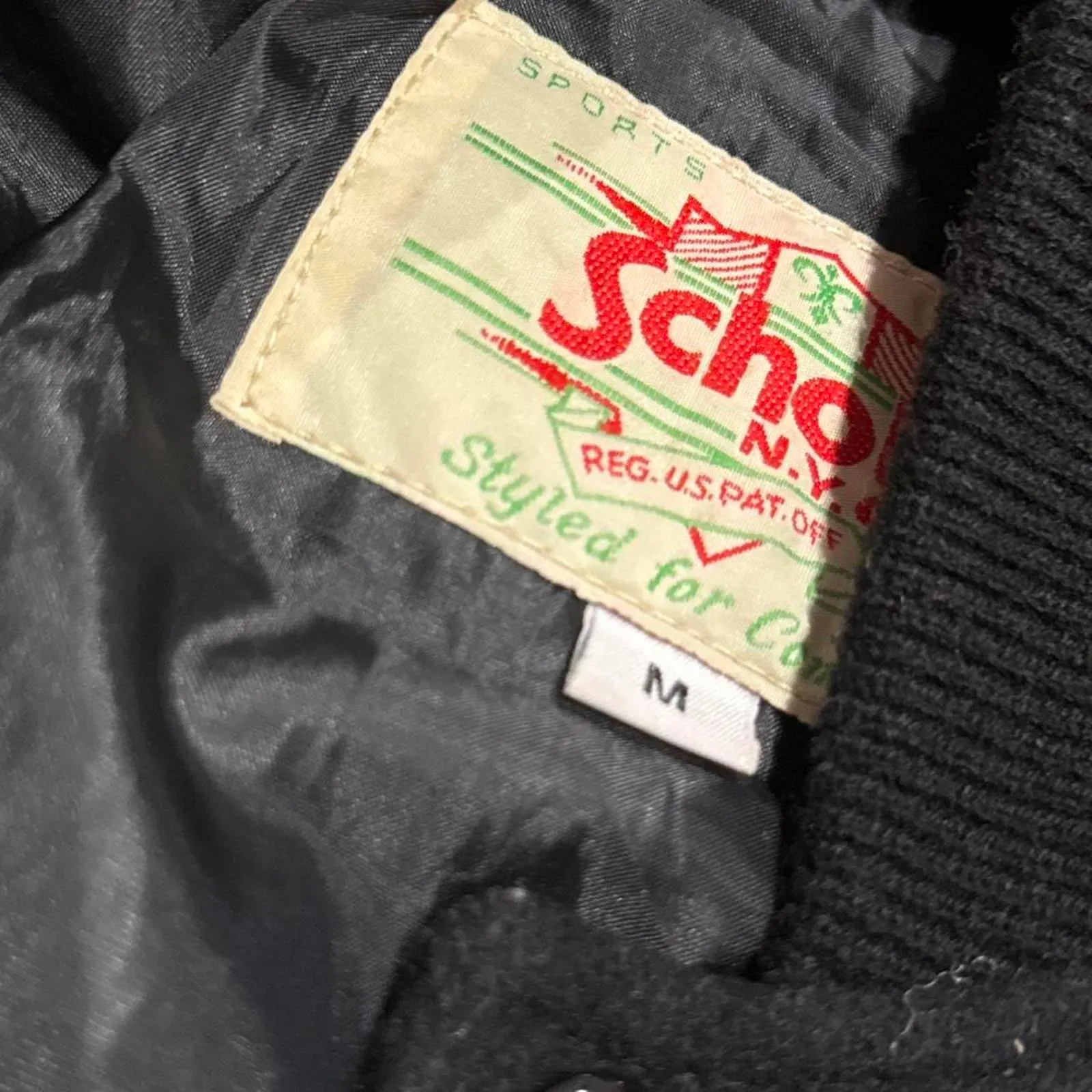 Black Varsity Schott Leather Sleeve Jacket - Image 4