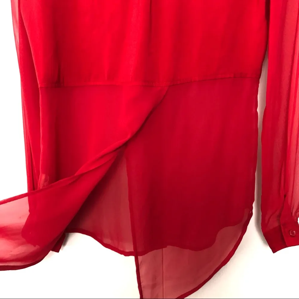 Free People Sheer Button Down Shirt Red - Image 7