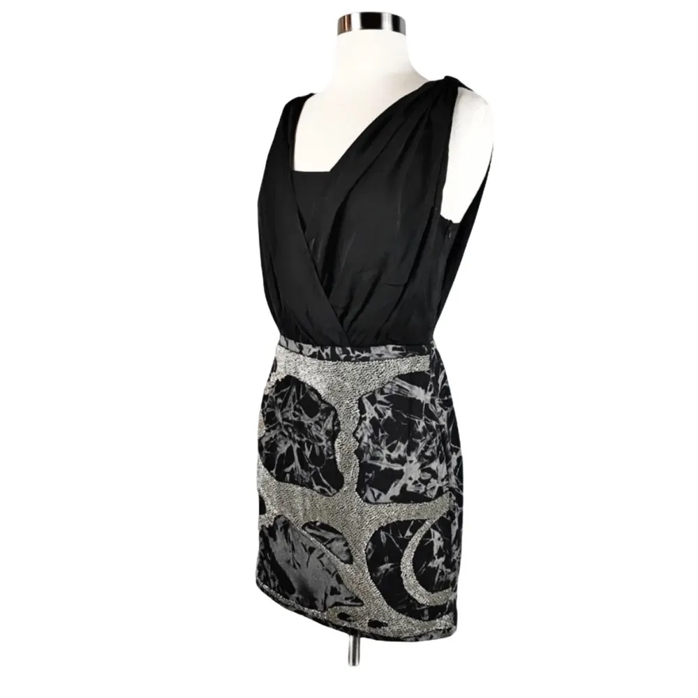 GREYLIN Cocktail Dress Mixed Media Beaded Embellished Ponte Black Silver Small - Image 3