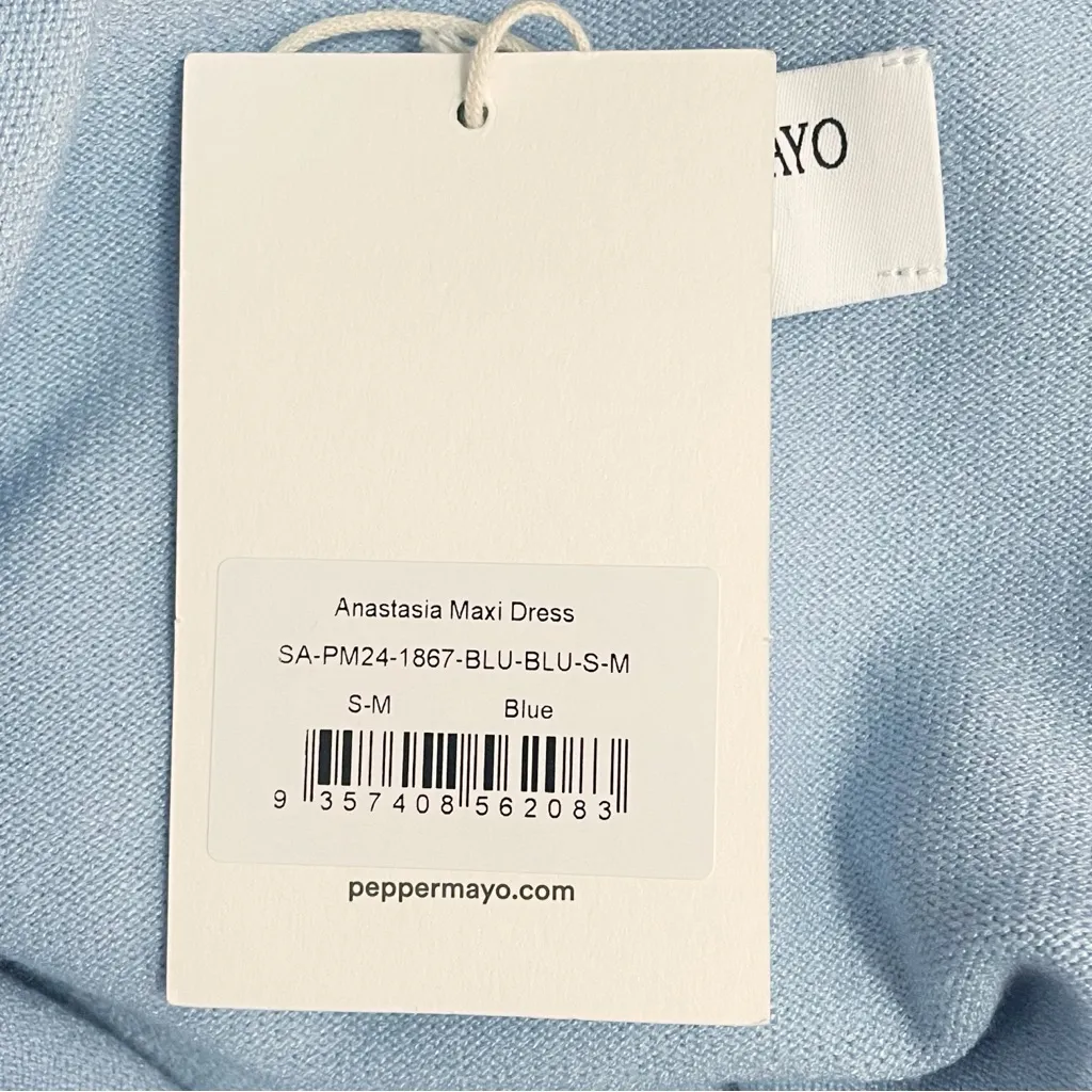 NWT PepperMayo Anastasia Maxi Dress Blue Low Back Twisted Strap Knit Size S/M - Image 11
