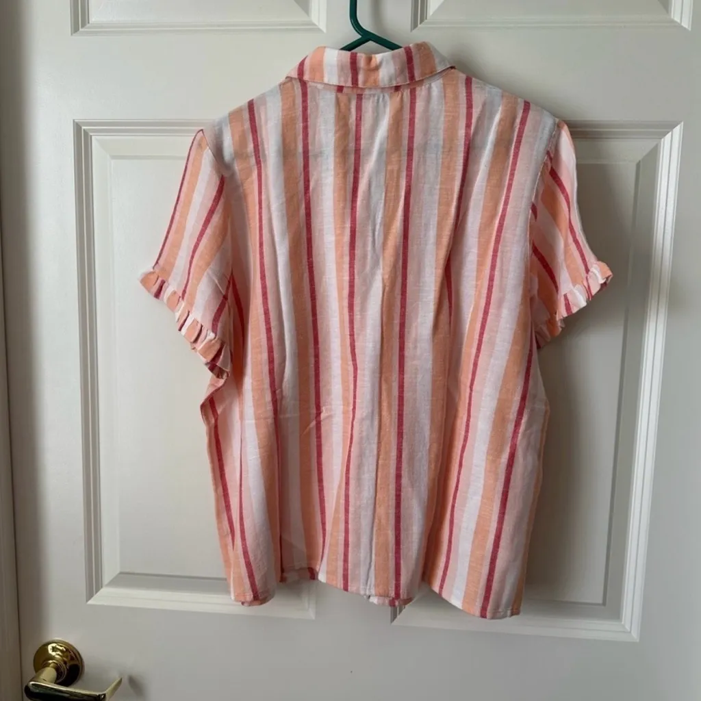 AnyBody Short Sleeve Button Front Linen Blend Camp Shirt Size S - Image 5