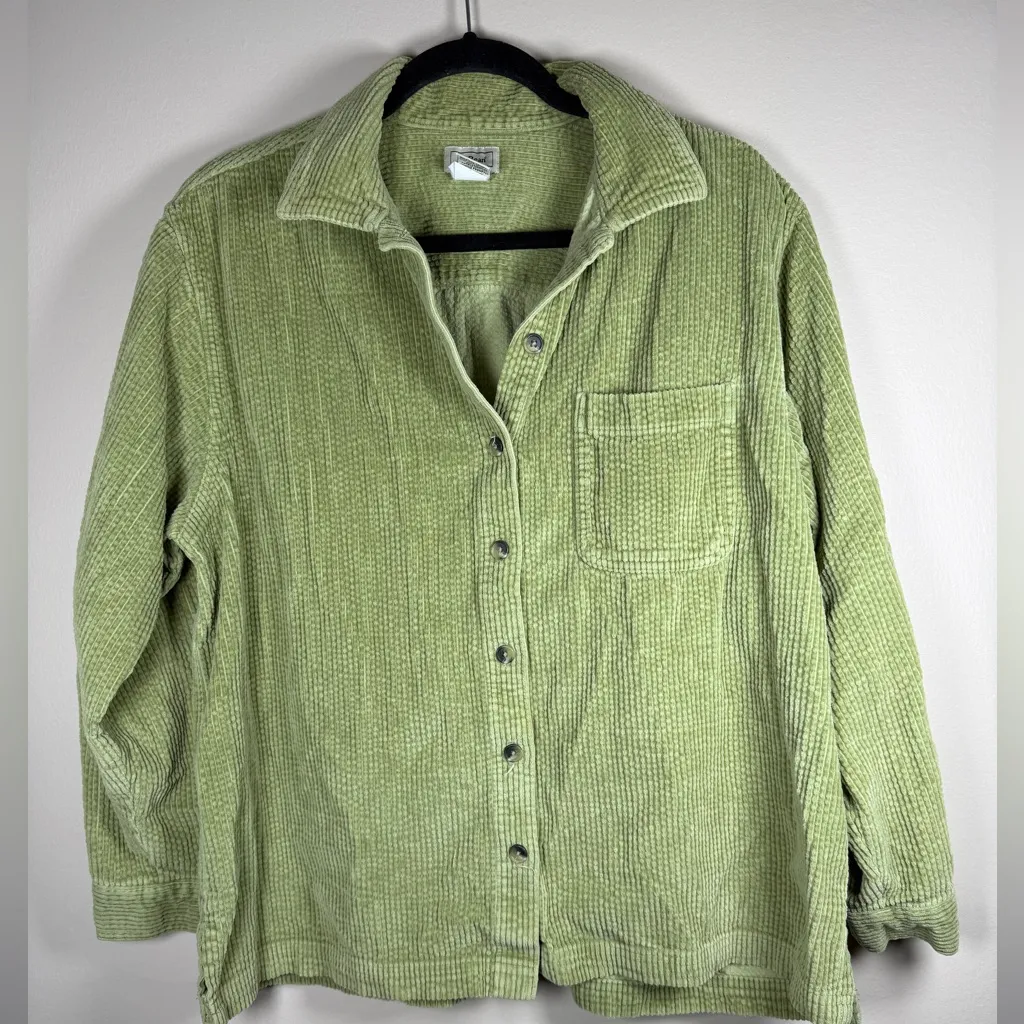 LL Bean Women Corduroy Long Sleeve Button Down Shacket Shirt Petite Lg Outdoor Green Size undefined - Image 9