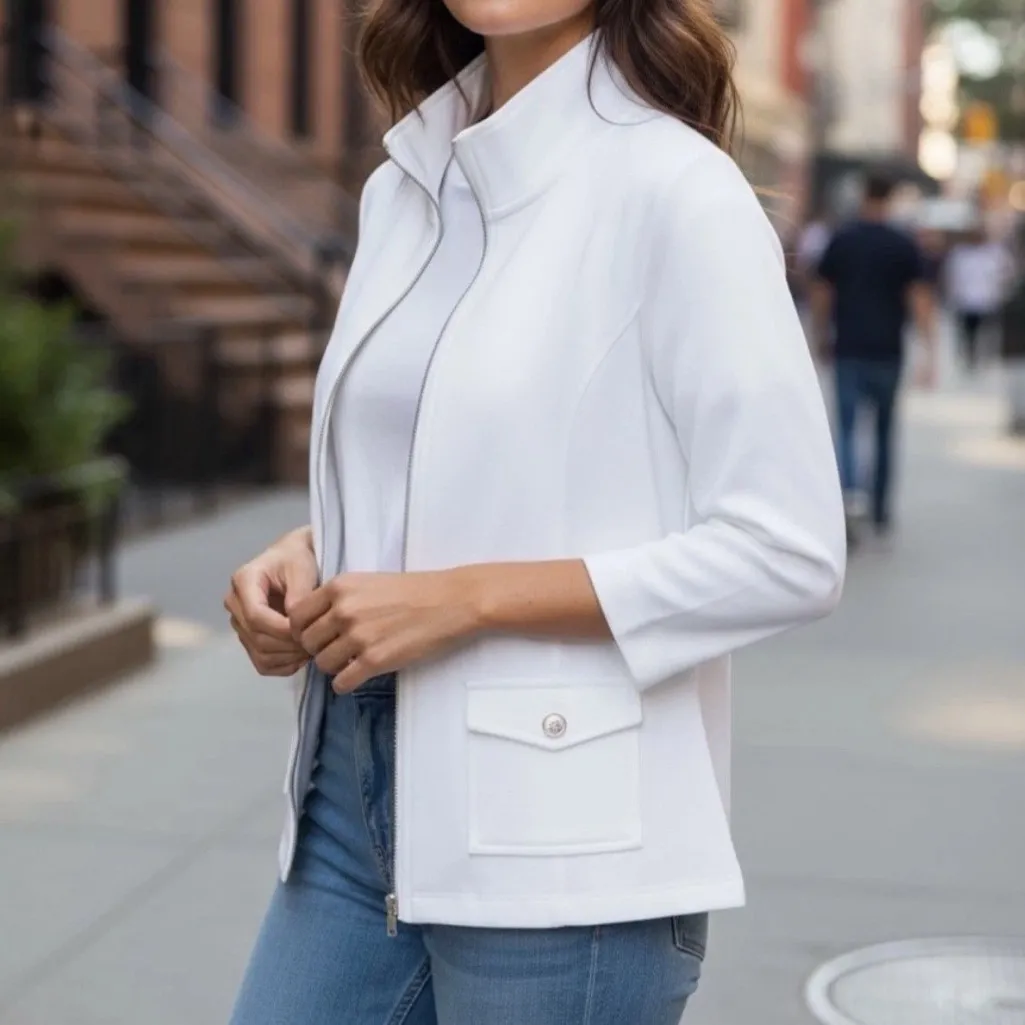 Karen Scott Women's White Zip-Up Jacket - Image 2