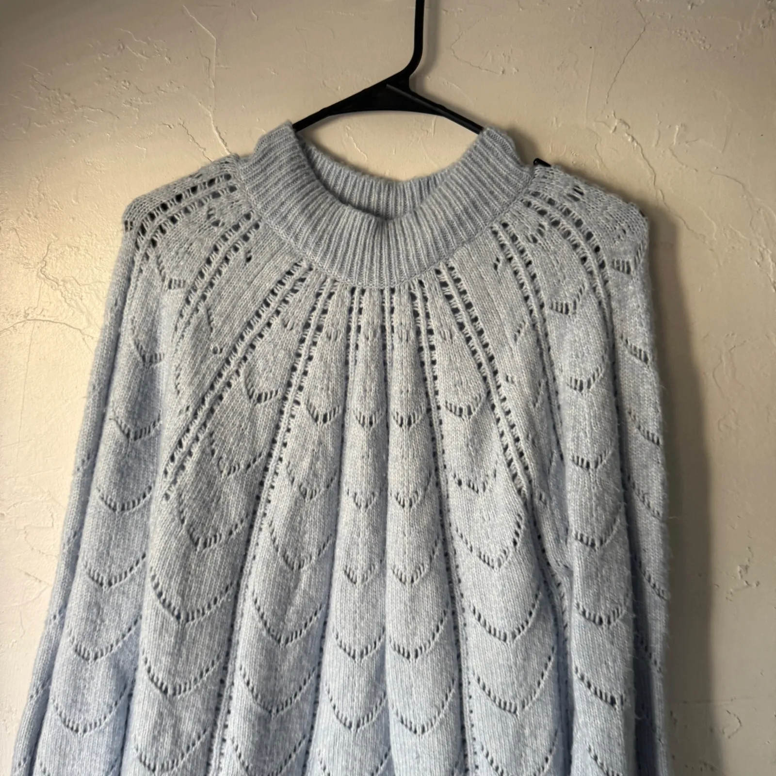 ASPEN Light Blue Mock Neck Cable Knit Sweater Large Lace Detail‎ Feminine Dainty Size undefined - Image 2