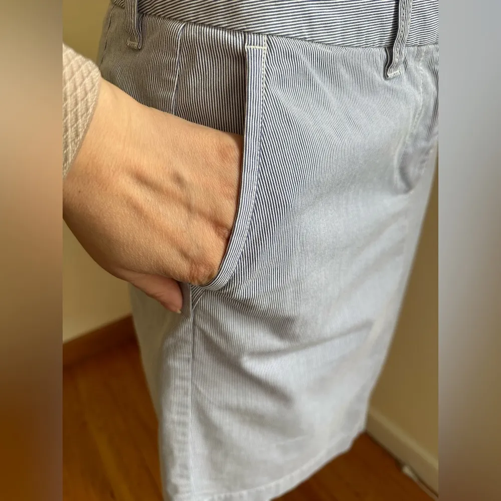 L.L Bean White And Blue Strip Summer  Midi Skirt SZ 6 Front And Back Poc… - Image 6