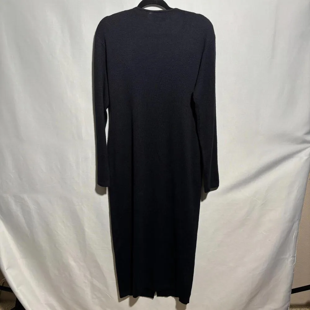 VTG Black Wool Blend Maxi Sweater Dress Embroidered Flowers Buttons Boho M Fairy - Image 2