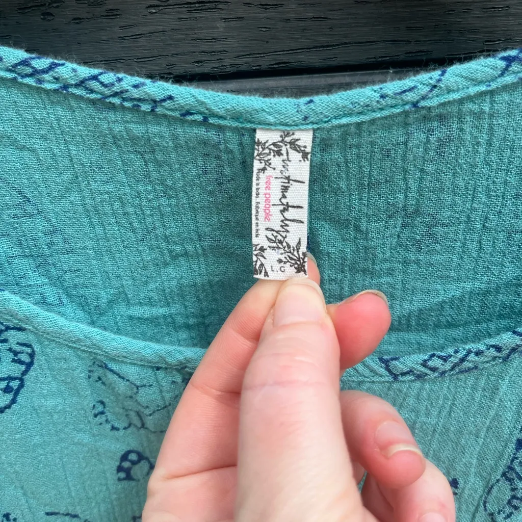 Free People Intimately Wear Me Daily Romper Size L Aqua w Elephant Print Pockets - Image 3