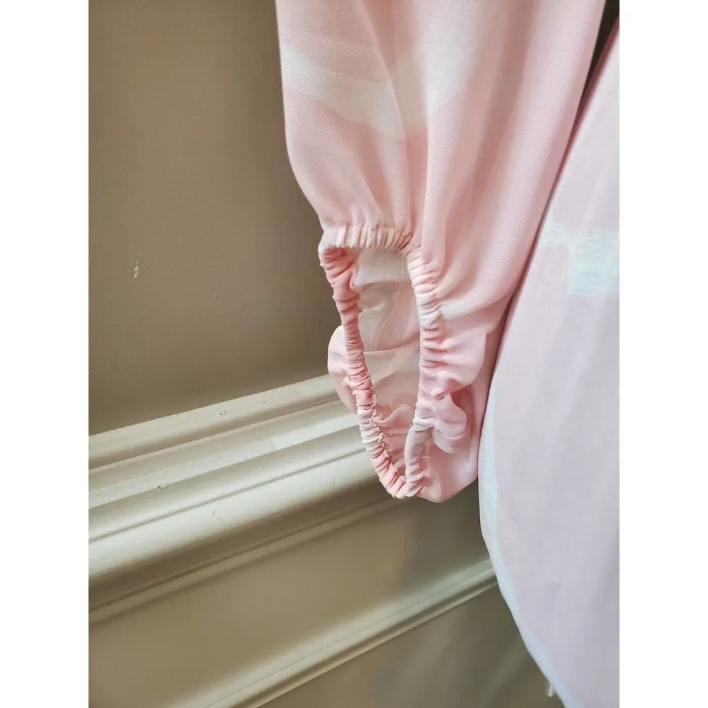 Nine West Pink & White Pleated Polyester V-Neck Long Sleeve Top Blouse Size XS - Image 4