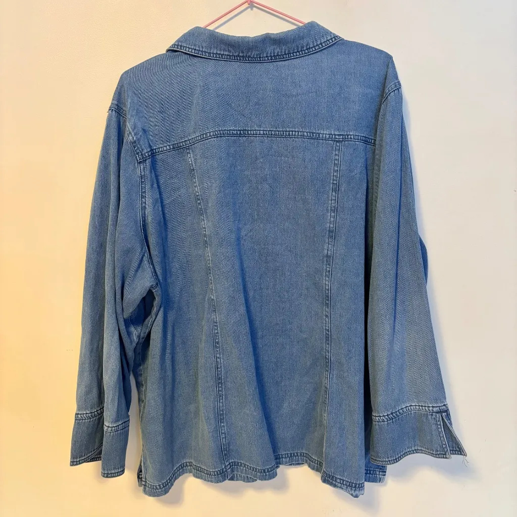 Jaclyn Smith Long Sleeve Button Down Embroidered Collared Denim Shirt Blue 2X - Image 2