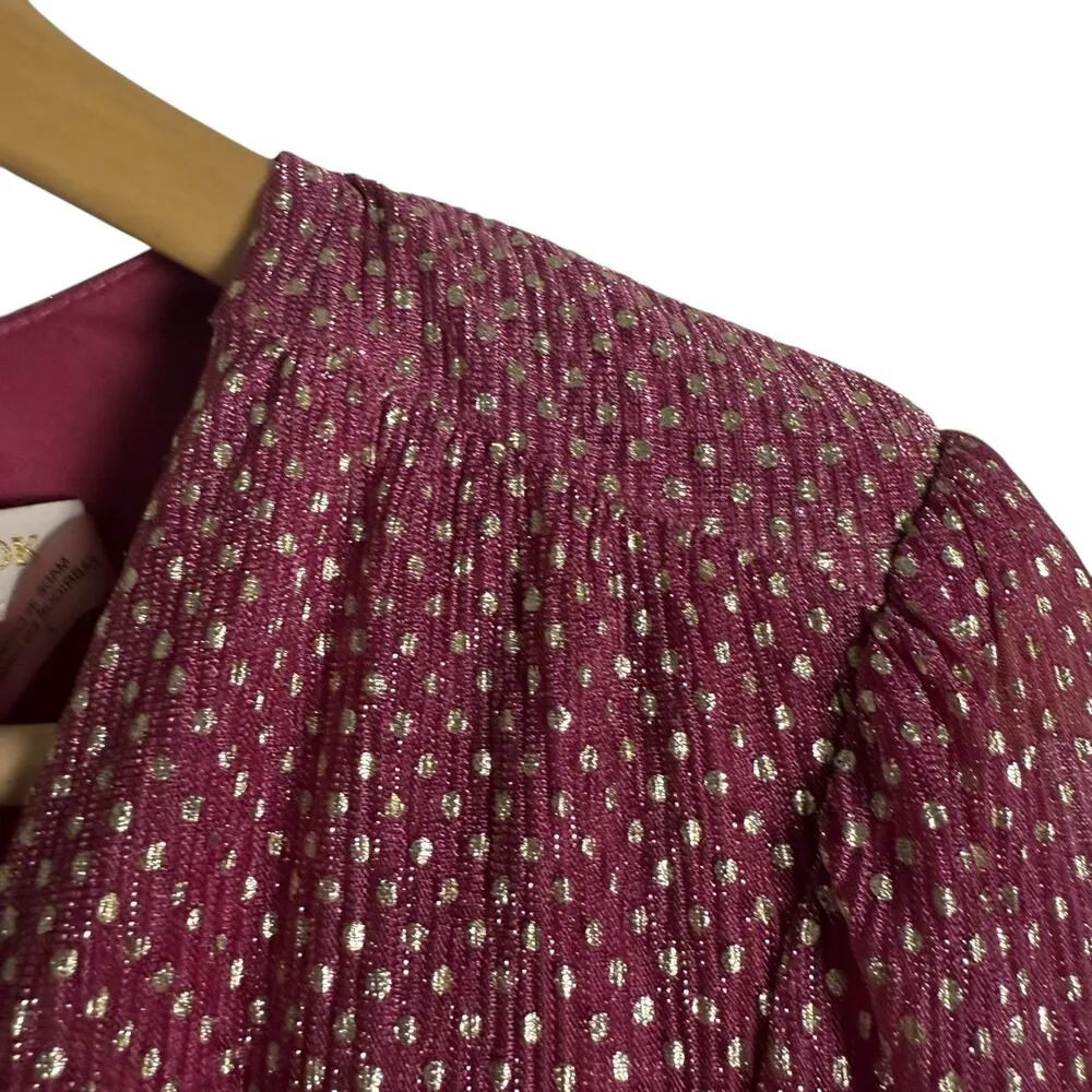 Ramy Brook Lebron Pink Metallic Long Sleeve Twisted Cutout Waist Gown Size 2 - Image 9