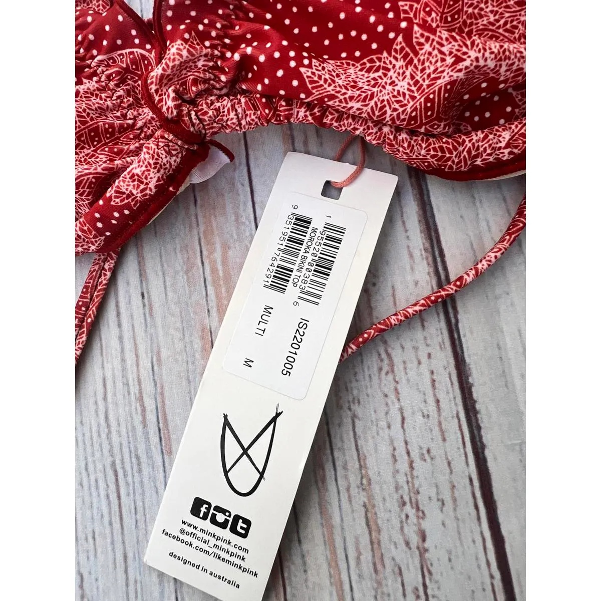 MINKPINK Red Floral Bikini Top - Ruffled Design - Image 3