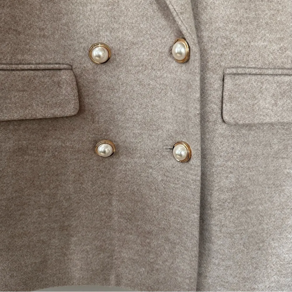 Loft Double Breasted Blazer Coat with Pearl Buttons Neutral Size 4 NWT - Image 3