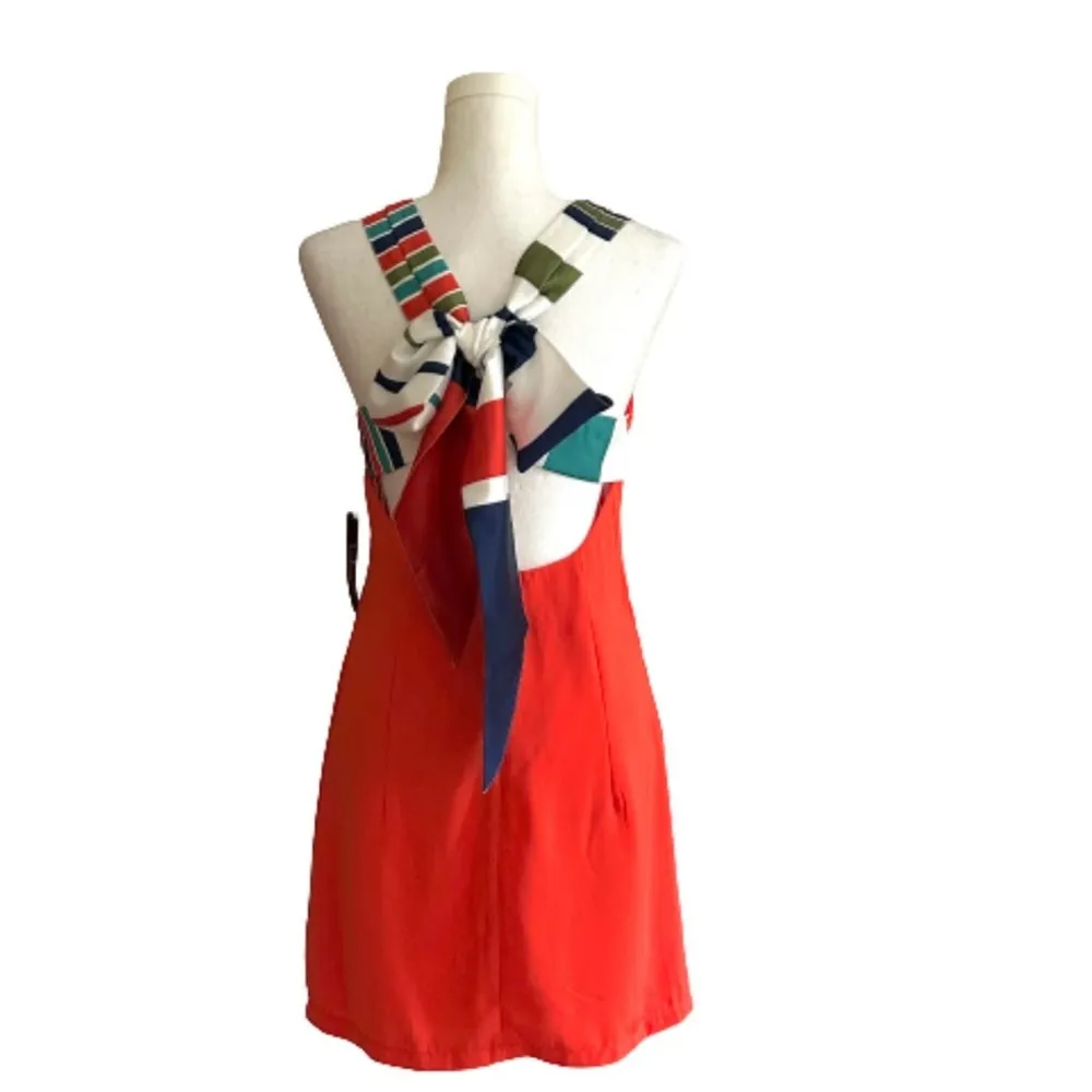 Lulus Dress Joyful Red Orange Blue White Stripe Tie Back Mini Dress Small NEW - Image 6