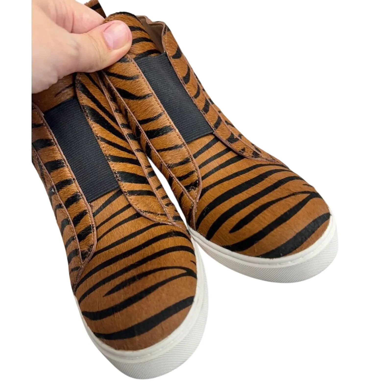 Linea Paolo Wedge‎ Sneaker Size 8 Real Calf Hair Leather Fashion Zebra Print NEW Brown - Image 8