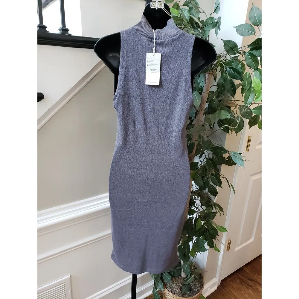 Alternative Sweater Dress Women's Size Small Gray Rib Knit Sleeveless Mock Neck - Image 3
