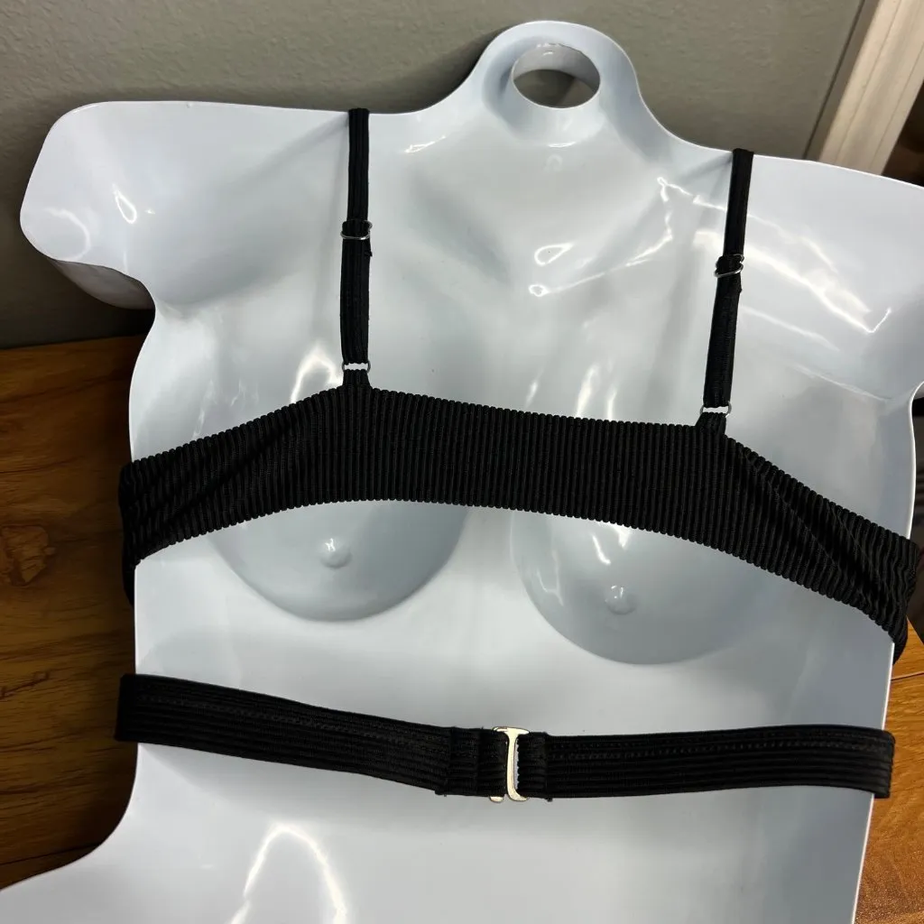 Dippin Daisys‎ Ribbed Keyhole Bikini Swim Top Size S Black Front Tie Strappy NEW - Image 3