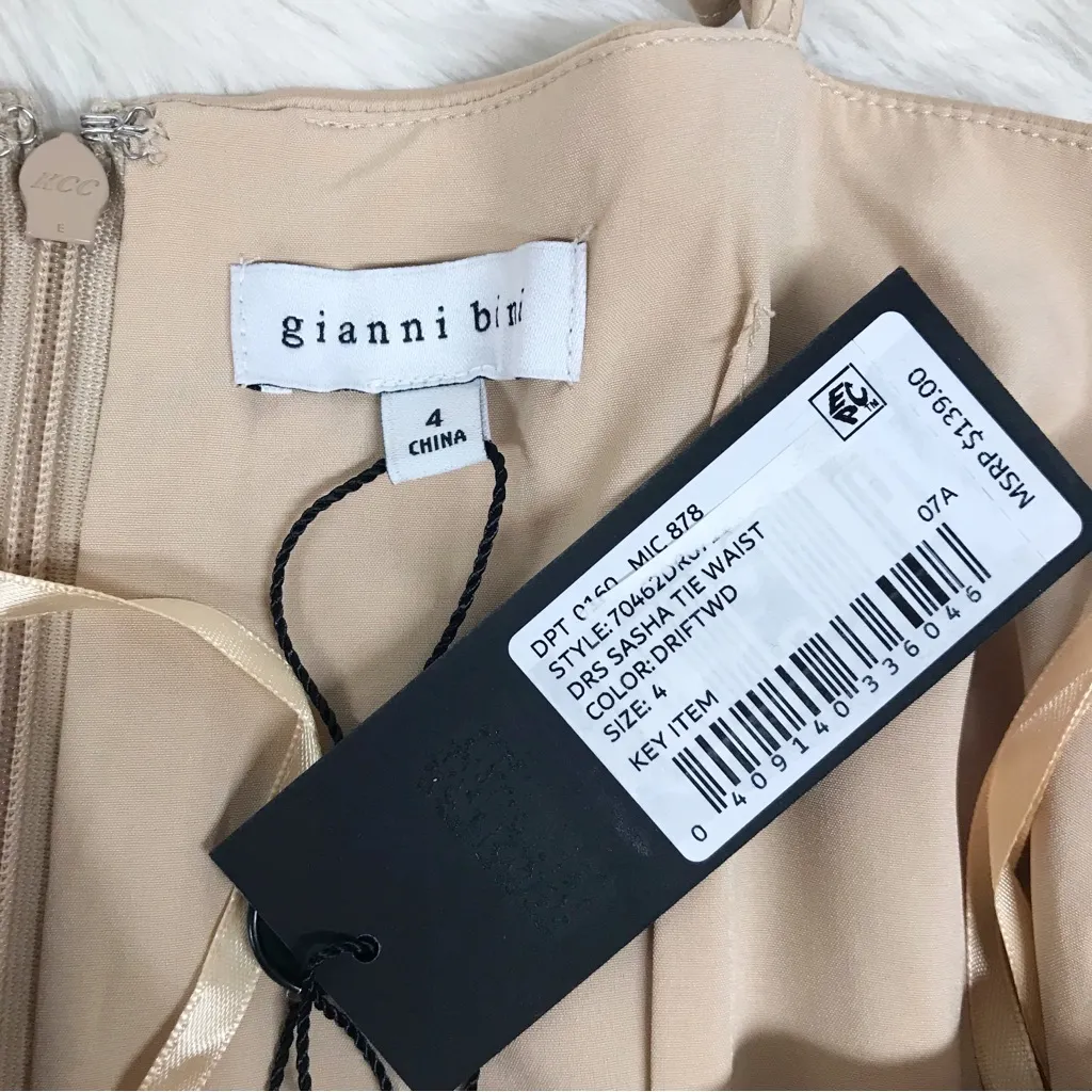 GIANNI BINI Tan Beige Satin One‎ Shoulder Mini Dress Party Cocktail Size 4 New - Image 5