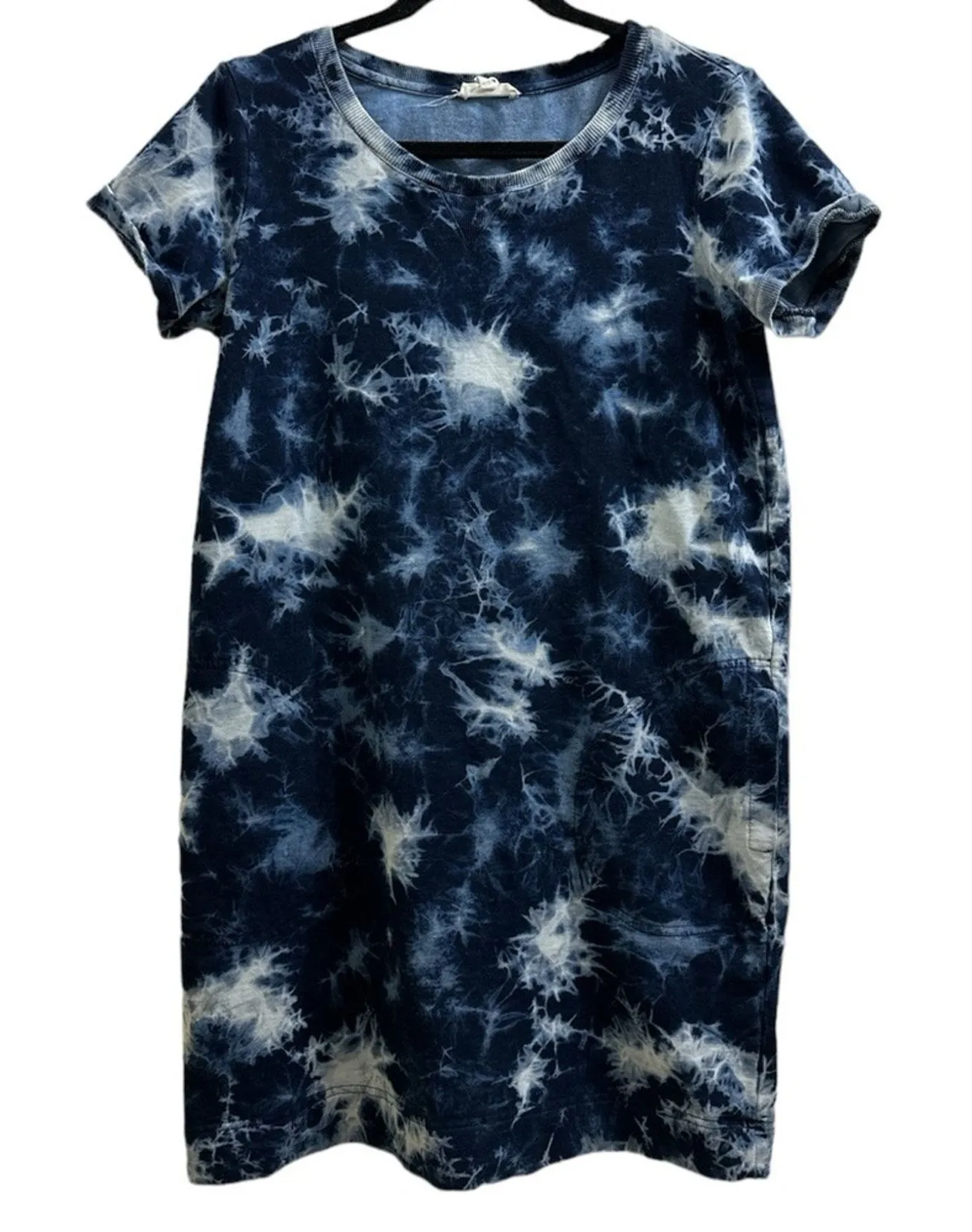 Jane and Delancey Tie-Dye Indigo Sweatshirt Mini Dress Cozy Small Relaxed Fit - Image 1