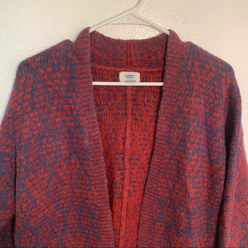 Old Navy Heavy Cardigan Coat Table Wine Red Blue - Image 6