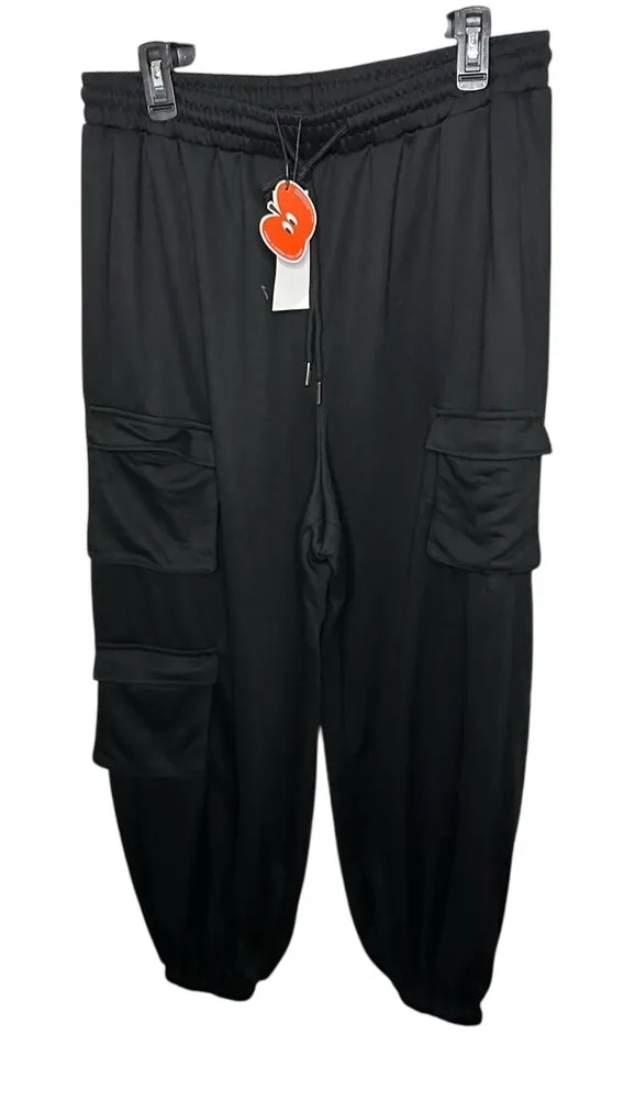 Cider Black Cargo Pants with Elastic Waistband and Tapered Legs - Image 1