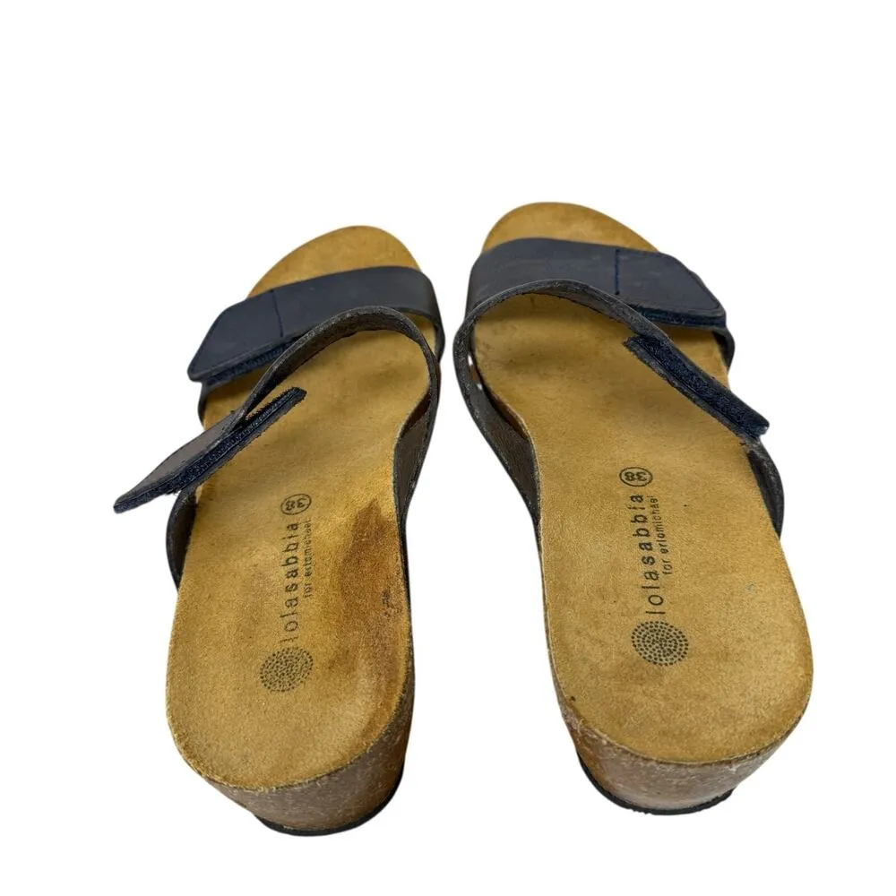 Lola Sabbia Eric Michael Black Leather Strappy Wedge Sandals Womens 38 US 7.5-8 - Image 5