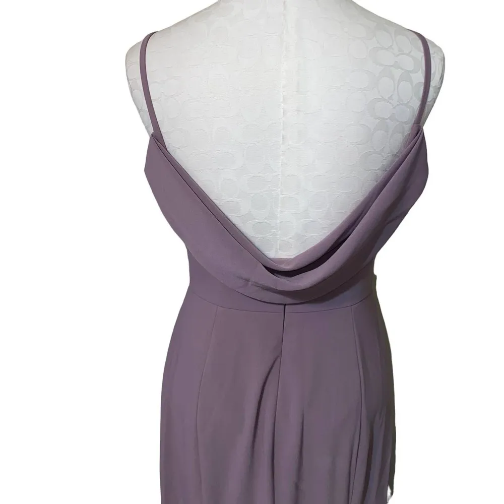 Dessy Group Bateau Neck Open Cowl Back Trumpet Gown in French Truffle Size 6R - Image 6