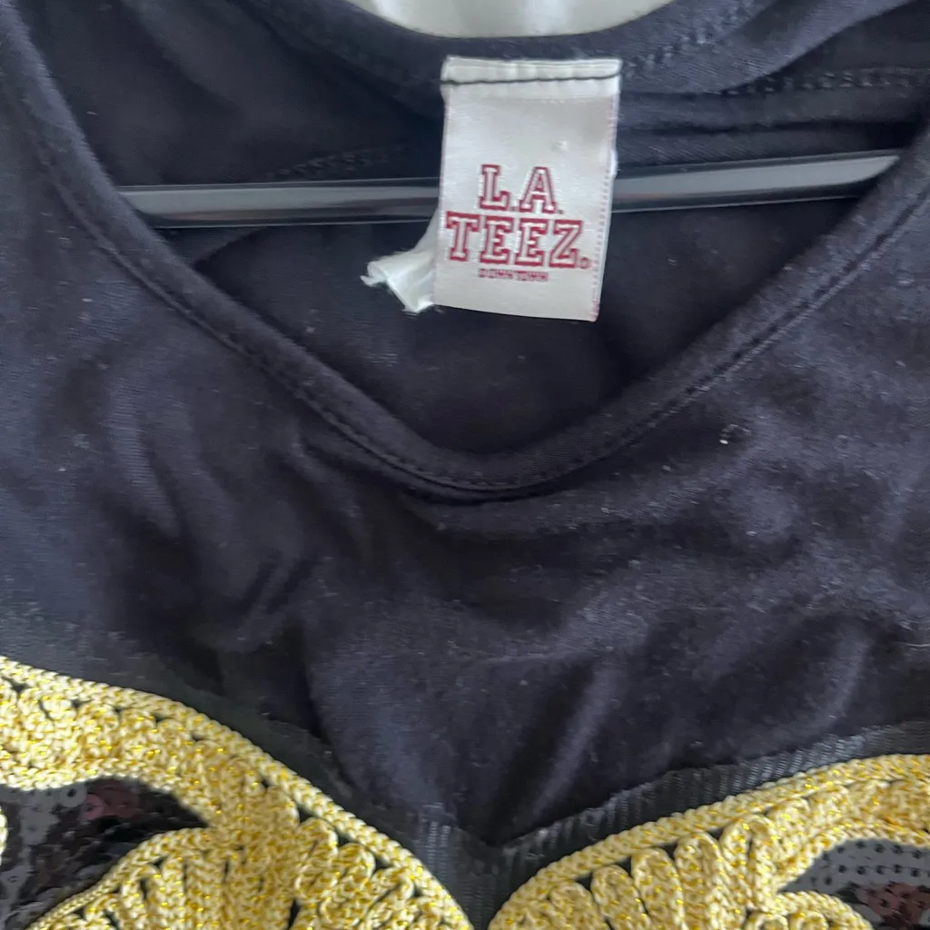 La Teez Black Tee with Gold Owl Design - Image 4