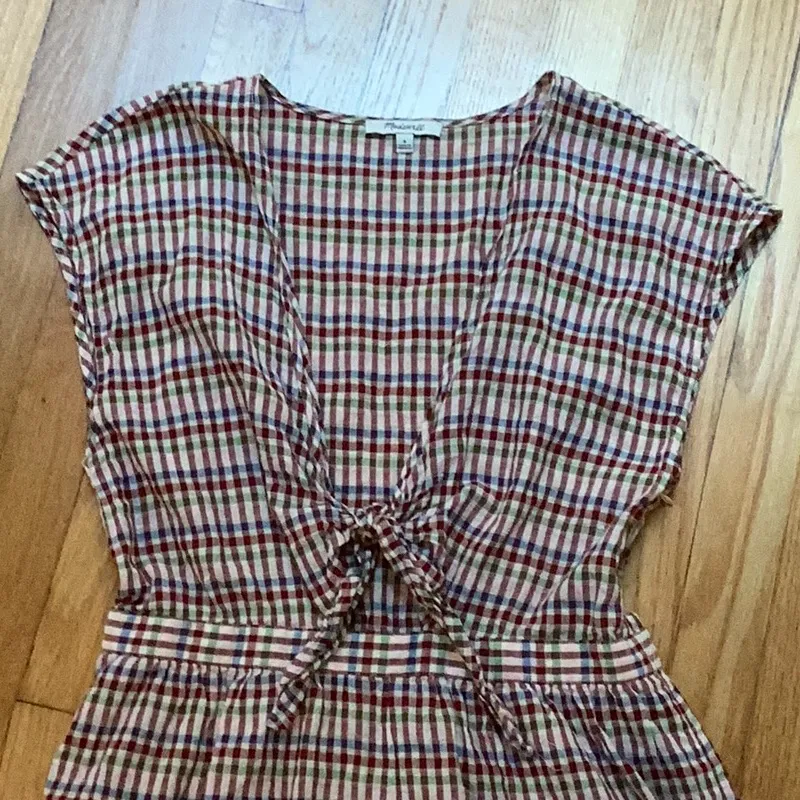 Madewell  Tie Front Cutout Gingham Cotton Romper Size 8 - Image 4
