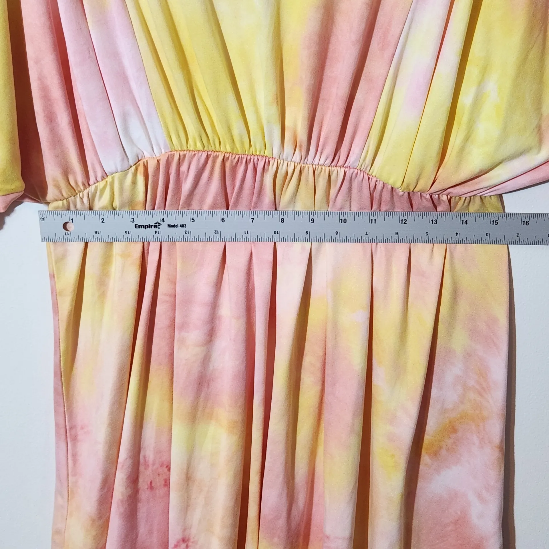 White Birch Boho Mini Dress Size Large Yellow and Pink Dyed Look Dress - Image 5