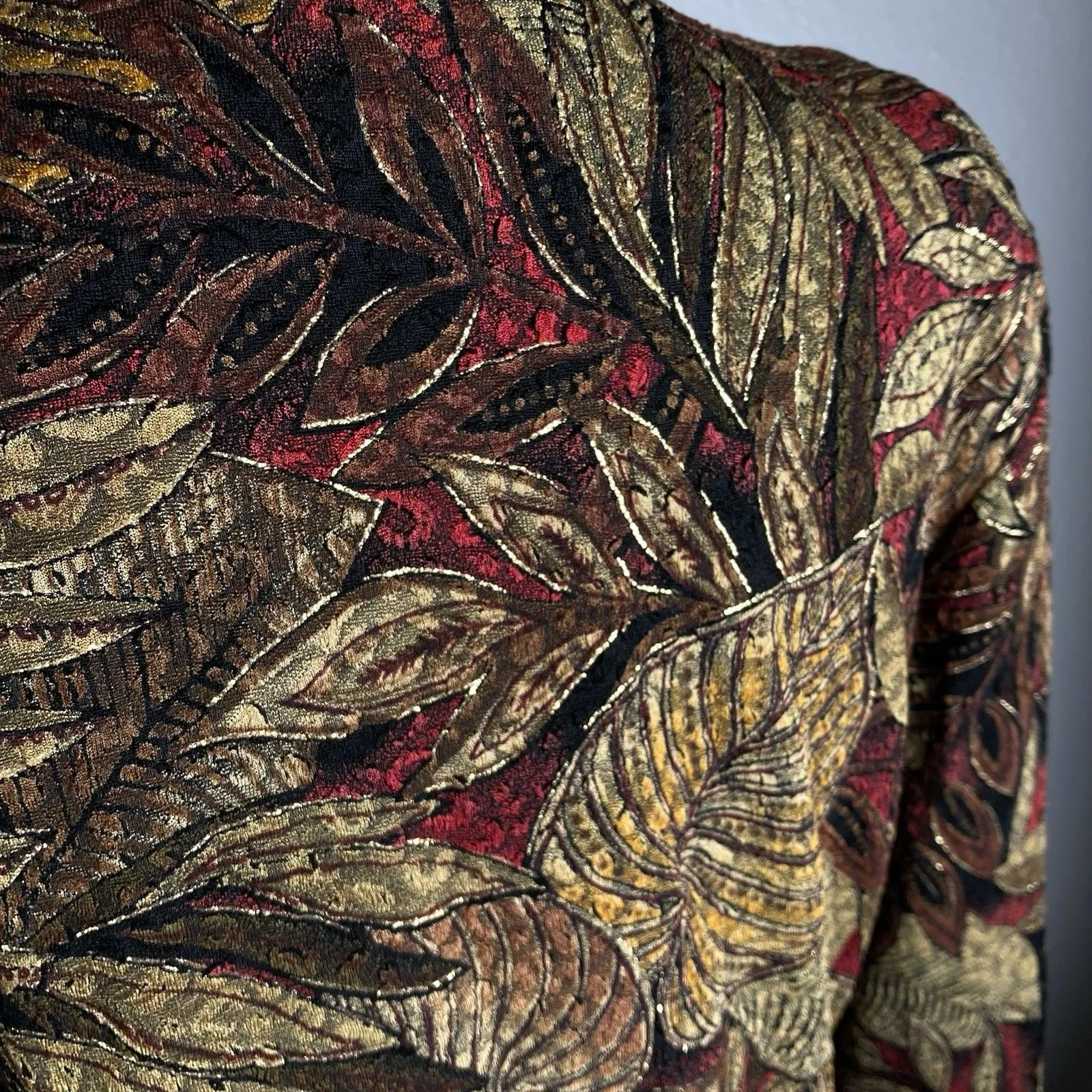 Y2K Metaphor Women’s Faux Wrap Blouse L Leaves Forest Fairy Whimsical Gold Brown - Image 7