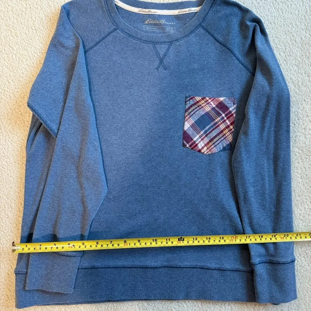 Eddie Bauer blue, plaid pocket sweatshirt in PL - Image 3