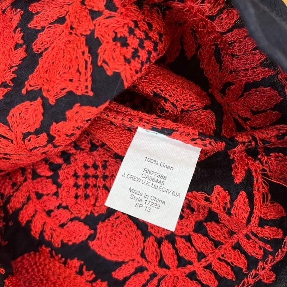 J.Crew XS S Navy Linen Oversized Short Dress Belted Red Floral Embroidered Tunic - Image 11