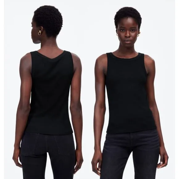 Madewell | NWT | (Re)generative Cotton Essential High-Neck Tank Jet Black | Sz S - Image 2