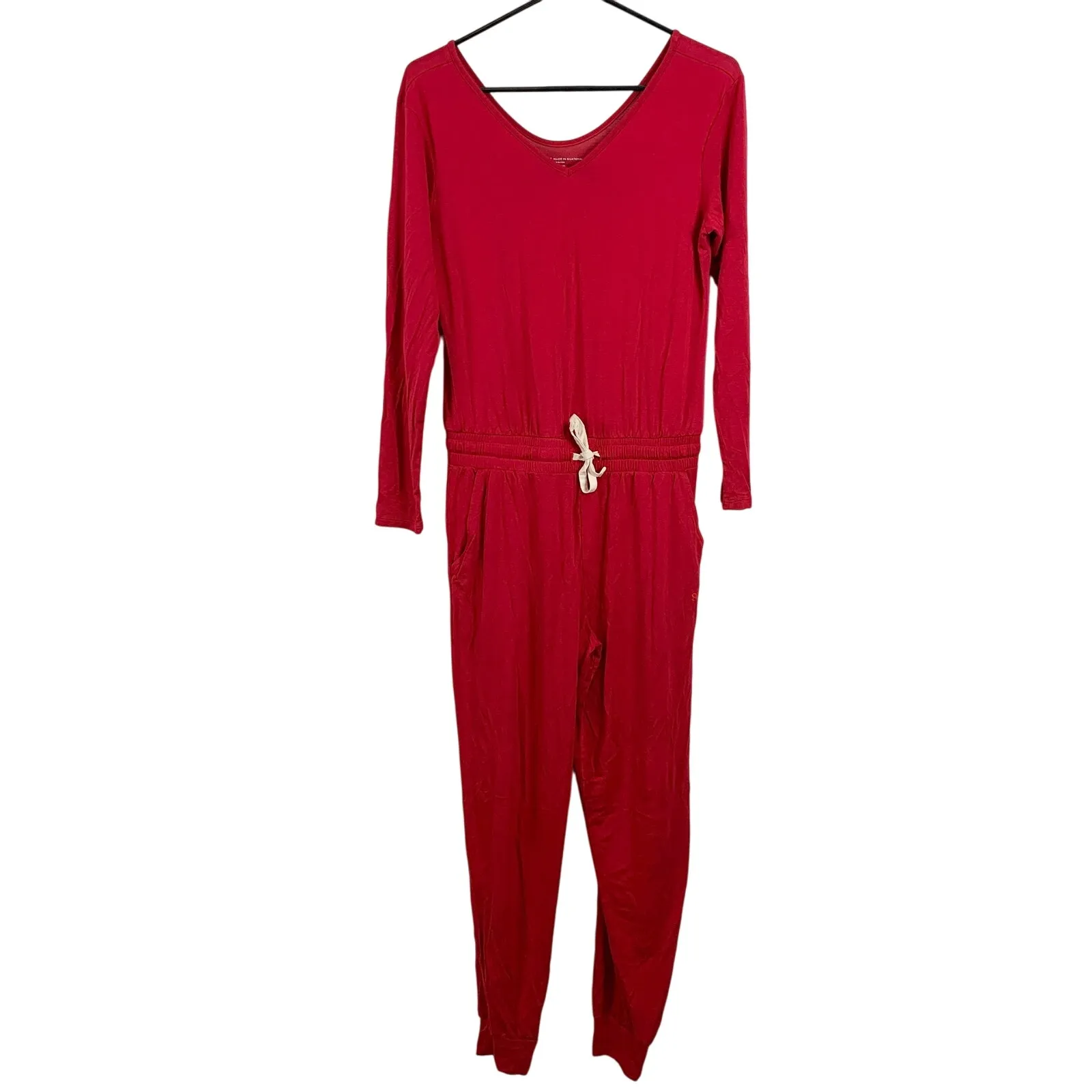 Albion Merry V-Neck Long Sleeve Lounge Bamboo Jumpsuit Cranberry Red Size XS - Image 5