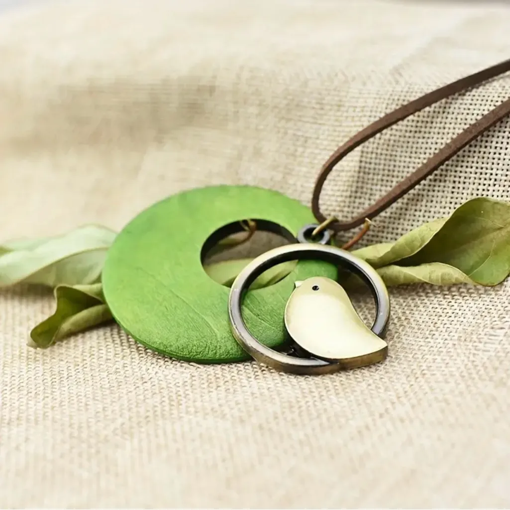 Vintage Style Wooden Bird Faux Leather Necklace‎ *Faux Fashion Accessories Brown - Image 3