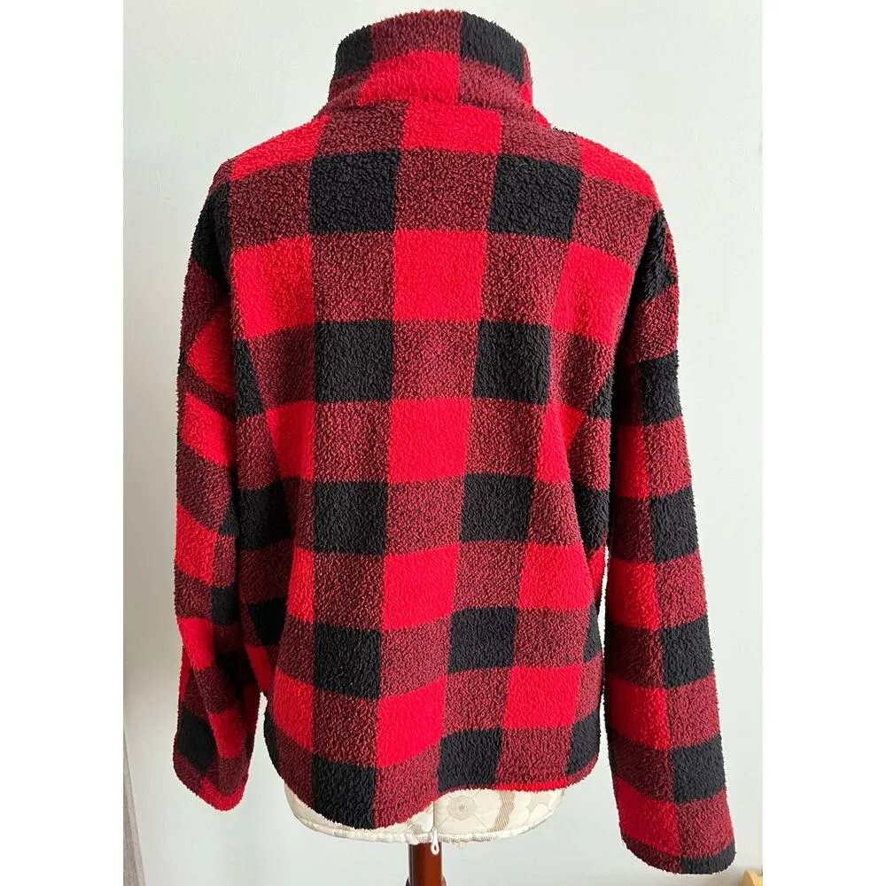 Blue B Collection Buffalo Plaid Sherpa Cozy Coat Small Red - Image 4