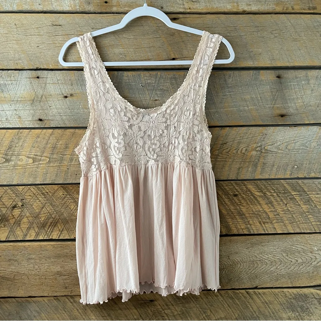 Vtg California Dynasty Pink Babydoll Cami Tank Top Womens Med Lace Floral 90s - Image 2