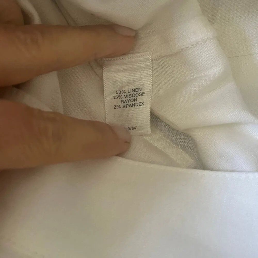 J. Jill Love Linen White Pants Turtleshell Buttons Wide Leg Ankle Length Coastal - Image 8